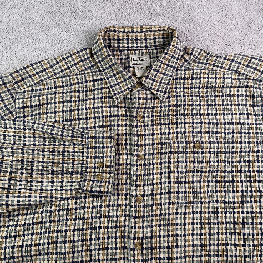 LL Bean‎ Shirt Mens XL Brown GIngham Heavy Flannel Button Up Workwear Outdoors